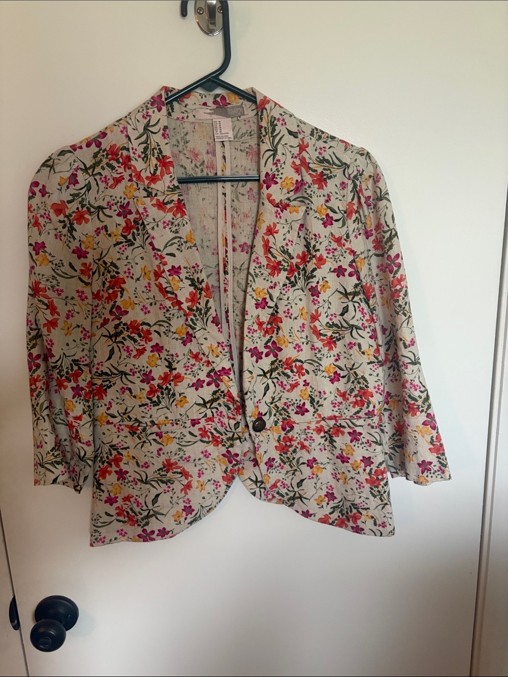 Forever 21 Floral Print Blazer in Cream with Pink, Yellow & Green